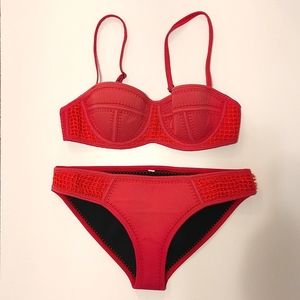 3/$25 Medium Coral Neoprene Underwire Bikini Set - brand unknown, like triangl